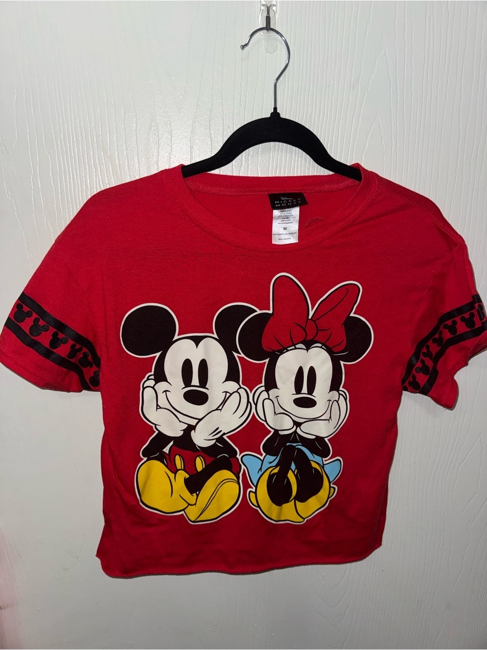 Disney Mickey & Minnie Mouse Red Crop Top Medium Front & Back Graphic Tee